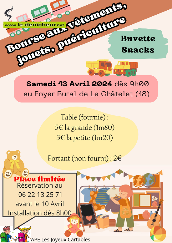 d13 - SAM 13 avril - LE CHATELET - Bourse aux vêtements, jouets, puériculture _ 20240310
