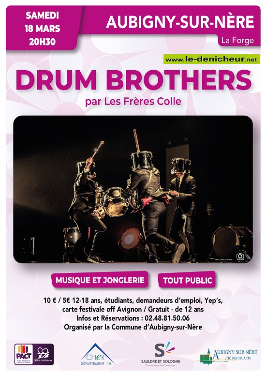 o18 - SAM 18 mars - AUBIGNY /Nère - Drum Brothers [Musique et jonglerie] 23031810