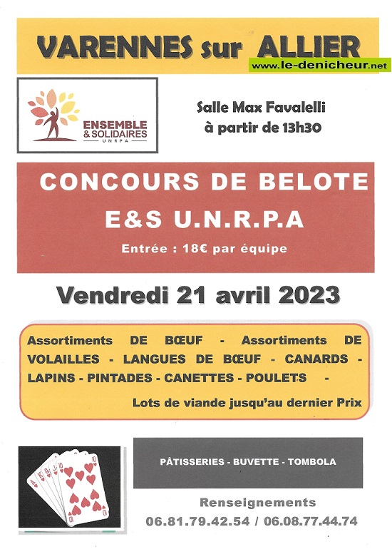 p21 - VEN 21 avril - VARENNES /Allier - Concours de belote de l'U.N.R.P.A */ Affic267