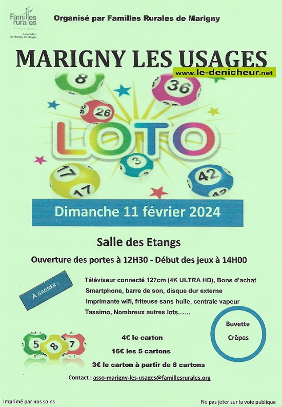 b11 - DIM 11 février - MARIGNY LES USAGES - Loto de Familles rurales _ Affic406