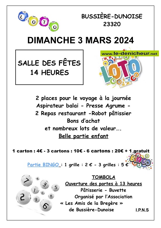 03 mars 2024 - BUSSIERE-DUNOISE (23) - Loto des Amis de la Bregère Affic413