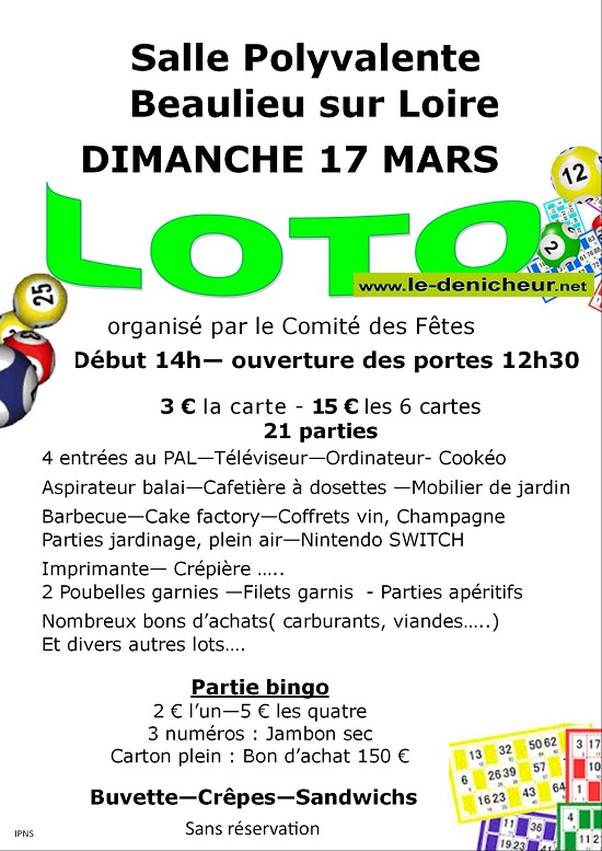 c17 - DIM 17 mars - BEAULIEU /Loire - Loto du comité des fêtes _° Affic440