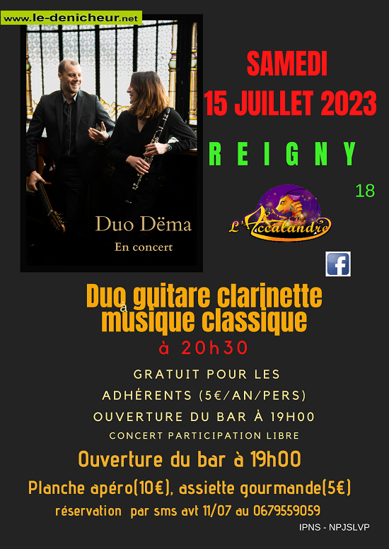 s15 - SAM 15 juillet - REIGNY - Duo Dëma en concert Affich85
