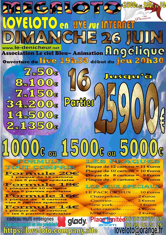 f26 - DIM 26 juin - LOTO LIVE SUR INTERNET  Dimanc36