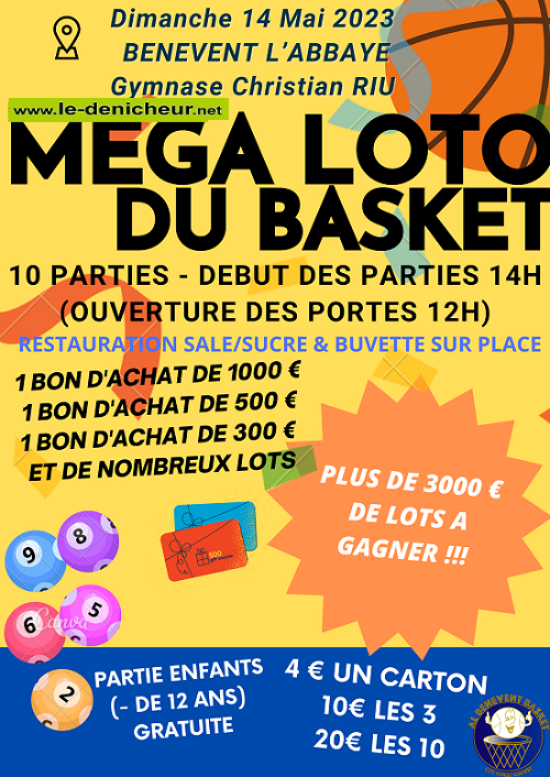 q14 - DIM 14 mai - BENEVENT L'ABBAYE - Loto du basket _ Loto12