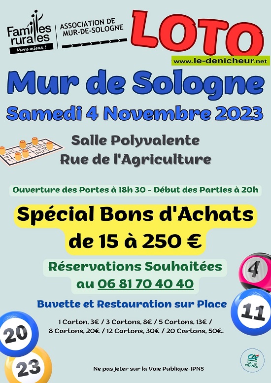 w04 - SAM 04 novembre - MUR DE SOLOGNE - Loto de Familles rurales  Loto_211