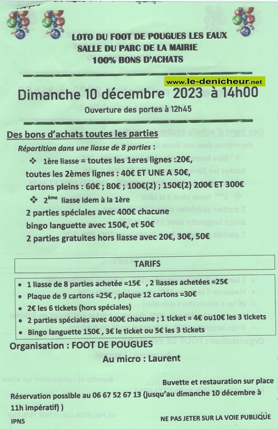 10 décembre 2023 - POUGUES LES EAUX 58 Nièvre - Loto du foot  Numzor25