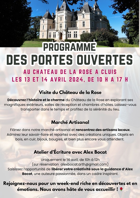 d13. - Les 13 et 14 avril - CLUIS - Portes ouvertes au Château de la Rose _ Progra17