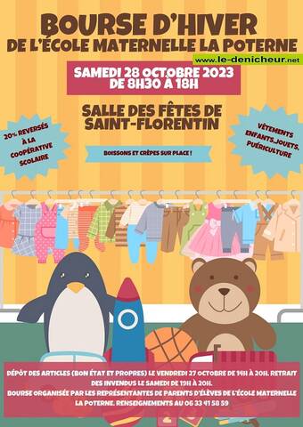 v28 - SAM 28 octobre - ST-FLORENTIN - Bourse aux vêtements, jouets,  puériculture