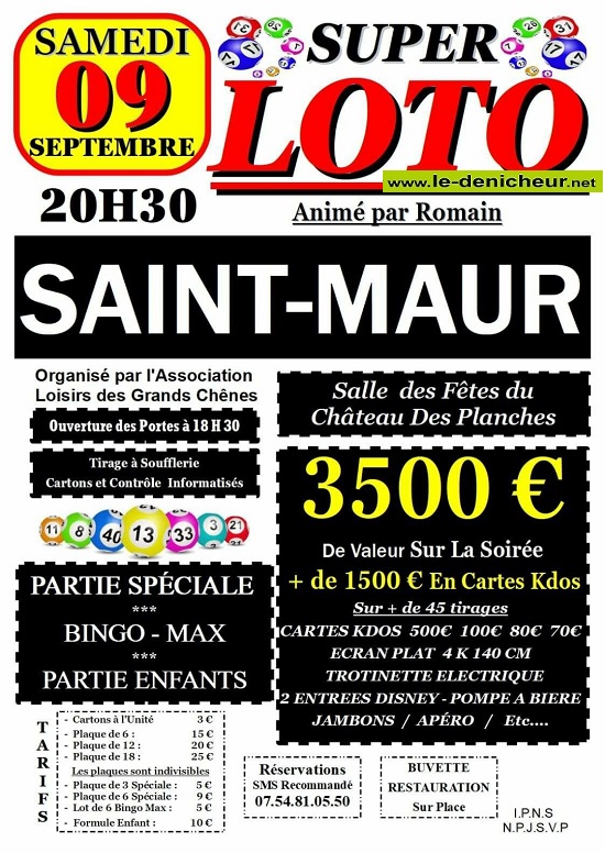 u09 - SAM 09 septembre - ST-MAUR - Loto de Loisirs des Grands Chênes * Z09-0910
