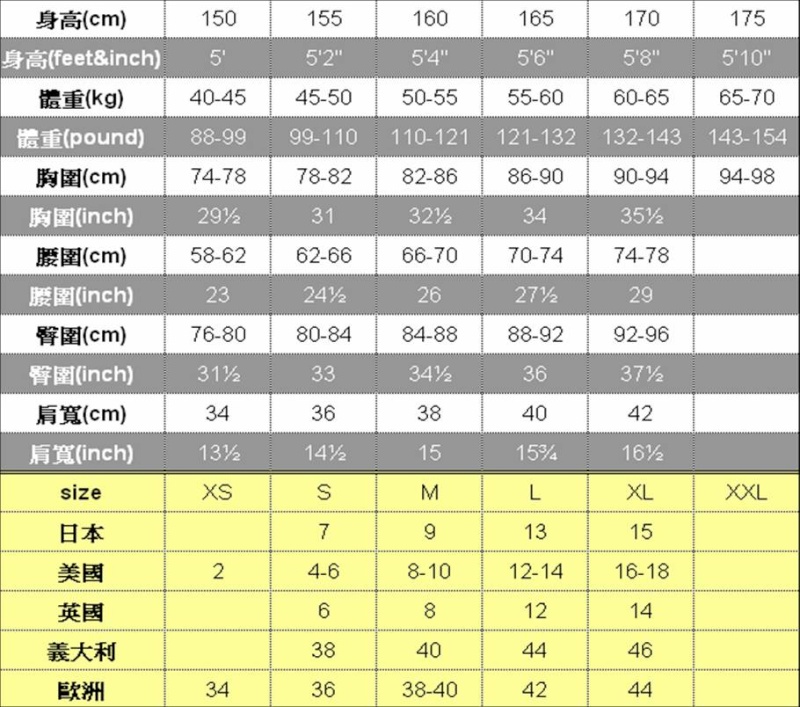 【必看】基礎女生服飾尺寸對照表 Sizech10