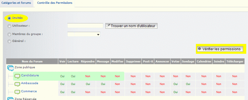 Gerer les accés aux forum Forum210