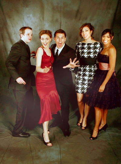 Emily with the cast of Bones Cast210