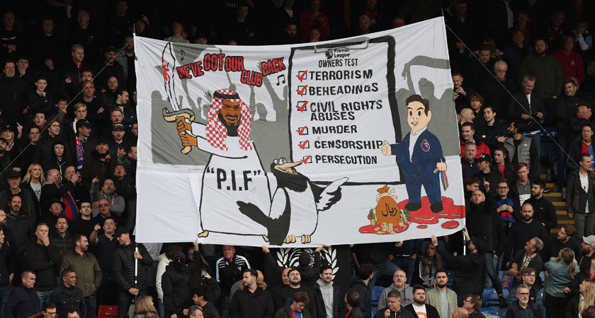 Police investigate Palace fans' banner criticising Newcastle's Saudi Arabian takeover Palace10