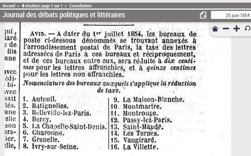 Lettre locale de LA MAISON BLANCHE taxée 15c 1854-011
