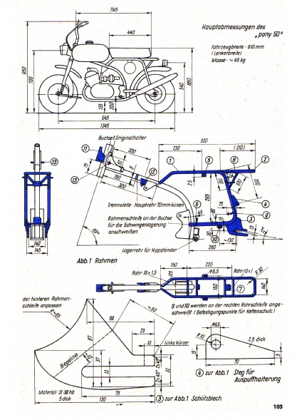 Pony 50 : une mini-mobylette sur un plan RDA (magazine practic 3/1974) Pony-511