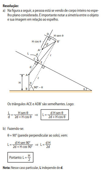 Espelho Plano . ângulo θ em relação ao solo  Scree120