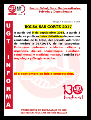 BOLSA SAS: PUBLICACIÓN LISTADOS DEFINITIVOS VARIAS CATEGORÍAS CORTE 2017 05/09/2018 Ashamp19