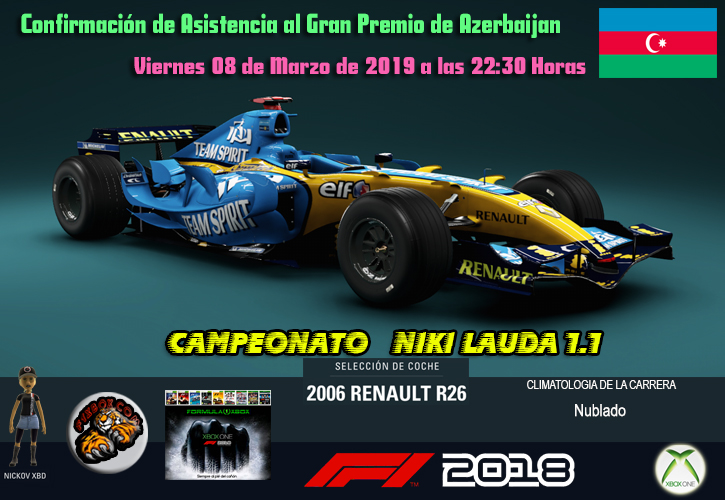 F1 2018 *** CAMPEONATO NIKI LAUDA 1.1 - SIN AYUDAS *** CONFIRMACIÓN DE ASISTENCIA AL G P DE AZERBAIJAN ***  VIERNES 08 - 03 - 2019 A LAS 22:30 HORAS. Confir23