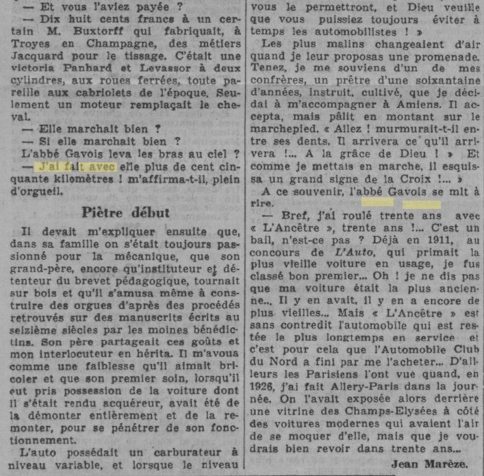 GAVOIS - Monument historique : la Panhard & Levassor (1891) de l'Abbé Jules GAVOIS 354