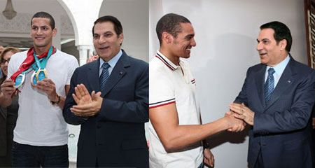 Le président Ben Ali accueille Oussama Mellouli à l’aéroport Mellou10