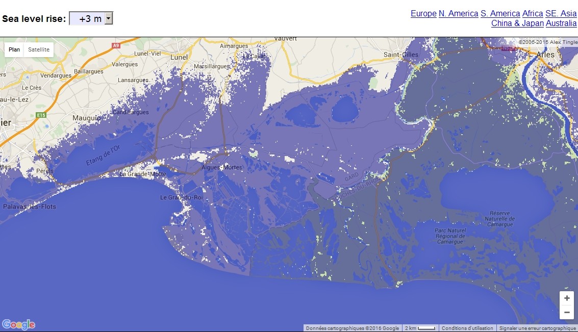 Carte interactive de la montée du niveau des océans  Aigues10