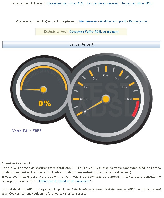 Test ADSL vitesse Testad10