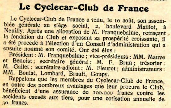 Cyclecar Club De France C.C.F. / Association Automobile de France  A.A.F. - Page 2 Cyclec18