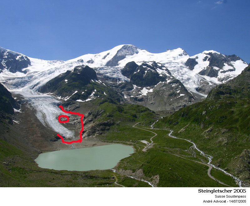 Fonte des glaciers, un exemple :Le Steingletscher Steing14