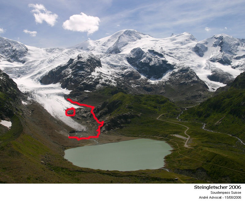 Fonte des glaciers, un exemple :Le Steingletscher Steing15