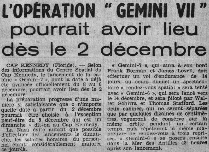 4 décembre 1965 - lancement de Gemini 7 65110910