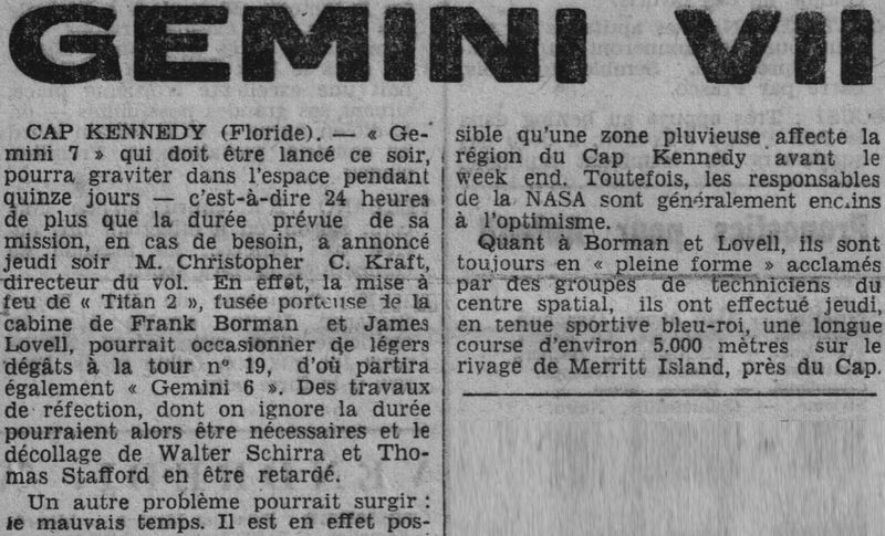 4 décembre 1965 - lancement de Gemini 7 65120611