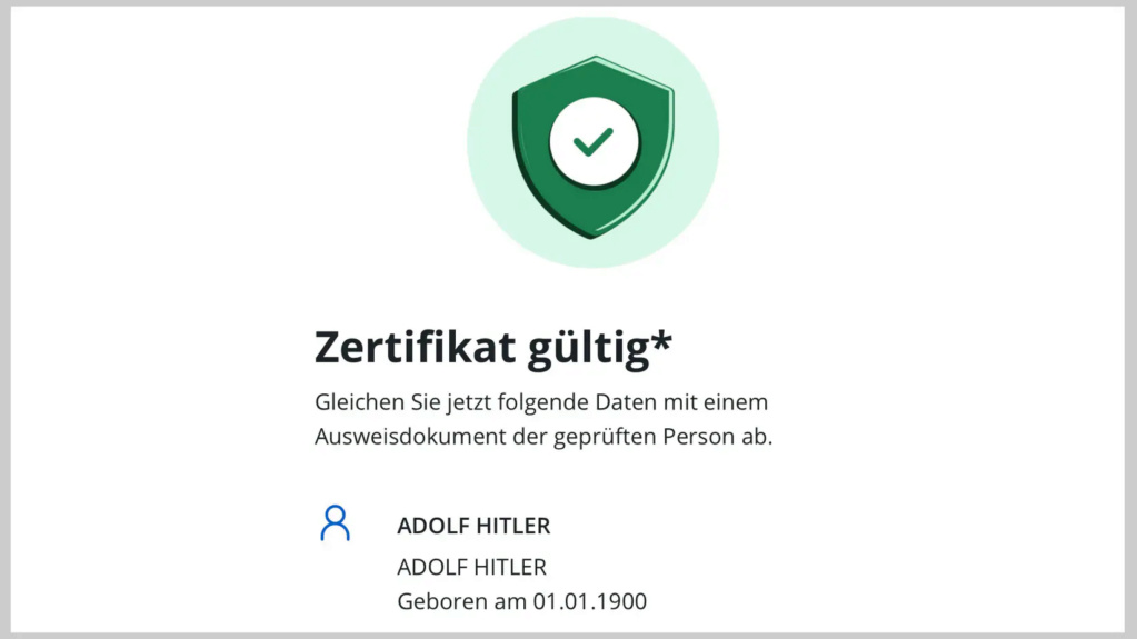 Impfzertifikat für "Adolf Hitler" wird von CovPass Check als echt ausgewiesen  Hitler10