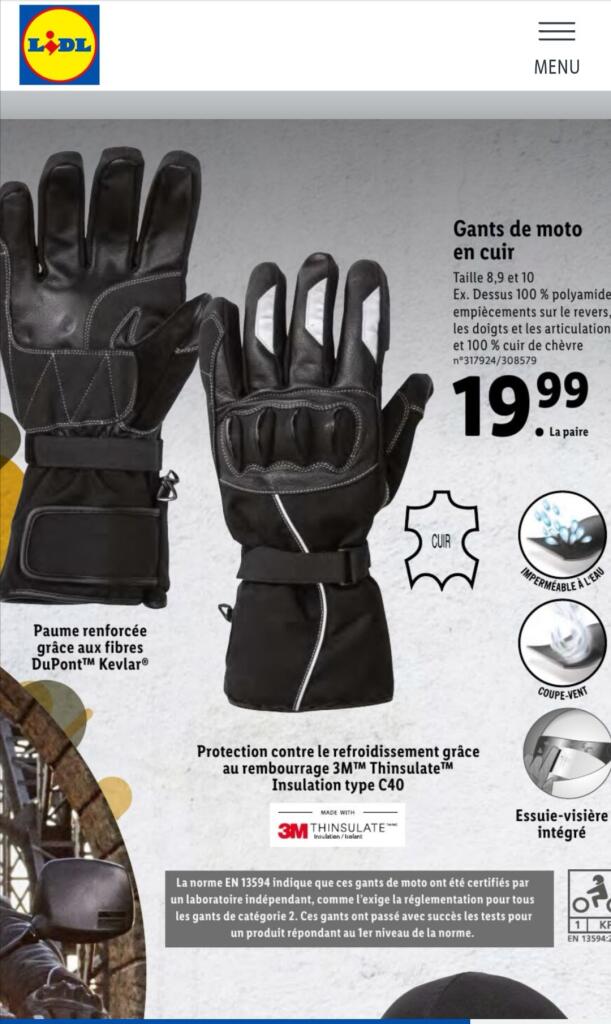 gants moto " crivit sports " LIDL  18536610