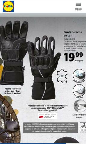 gants moto " crivit sports " LIDL