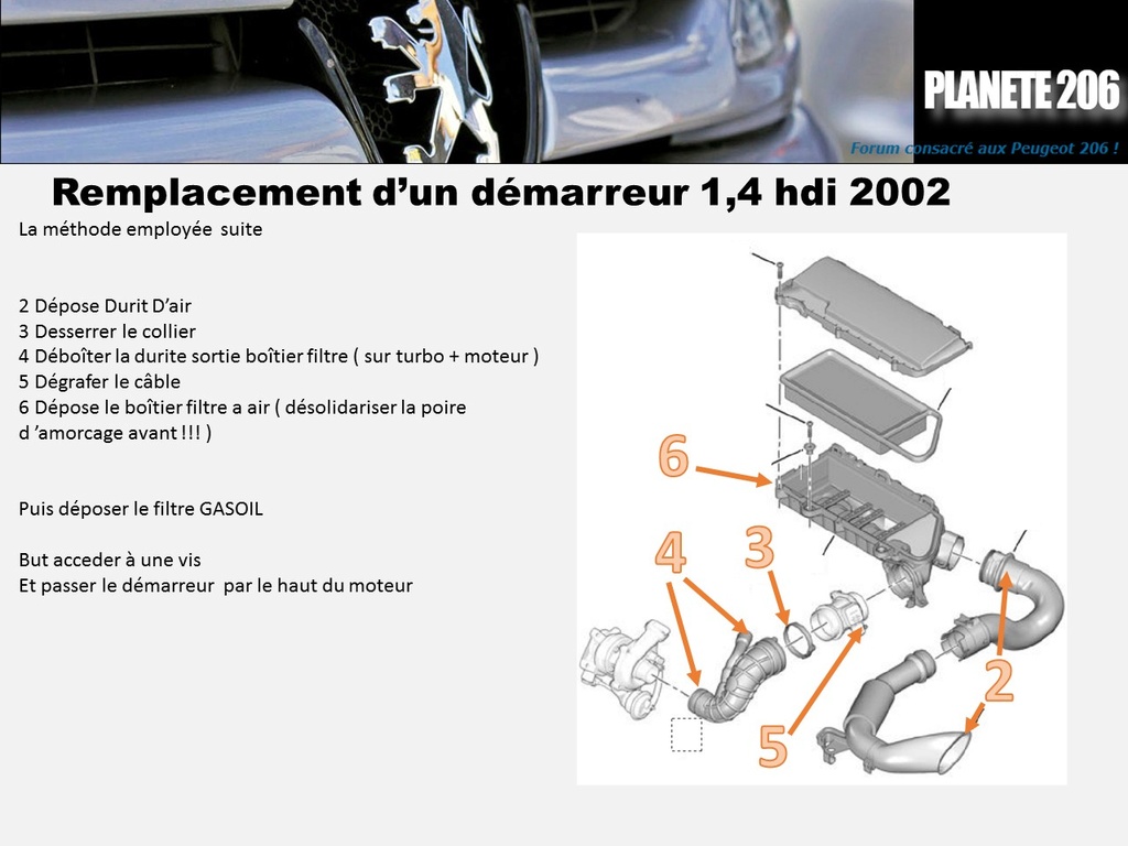 REMPLACEMENT DEMARREUR 206 1.4 Hdi  ( TUTO  en cours) Diapos13