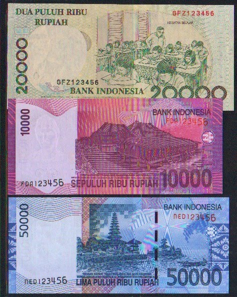 اندونيسيا - مميز - 10000-20000-50000 روبية - # 456 123 - 3 قطع نفس الرقم Indone21