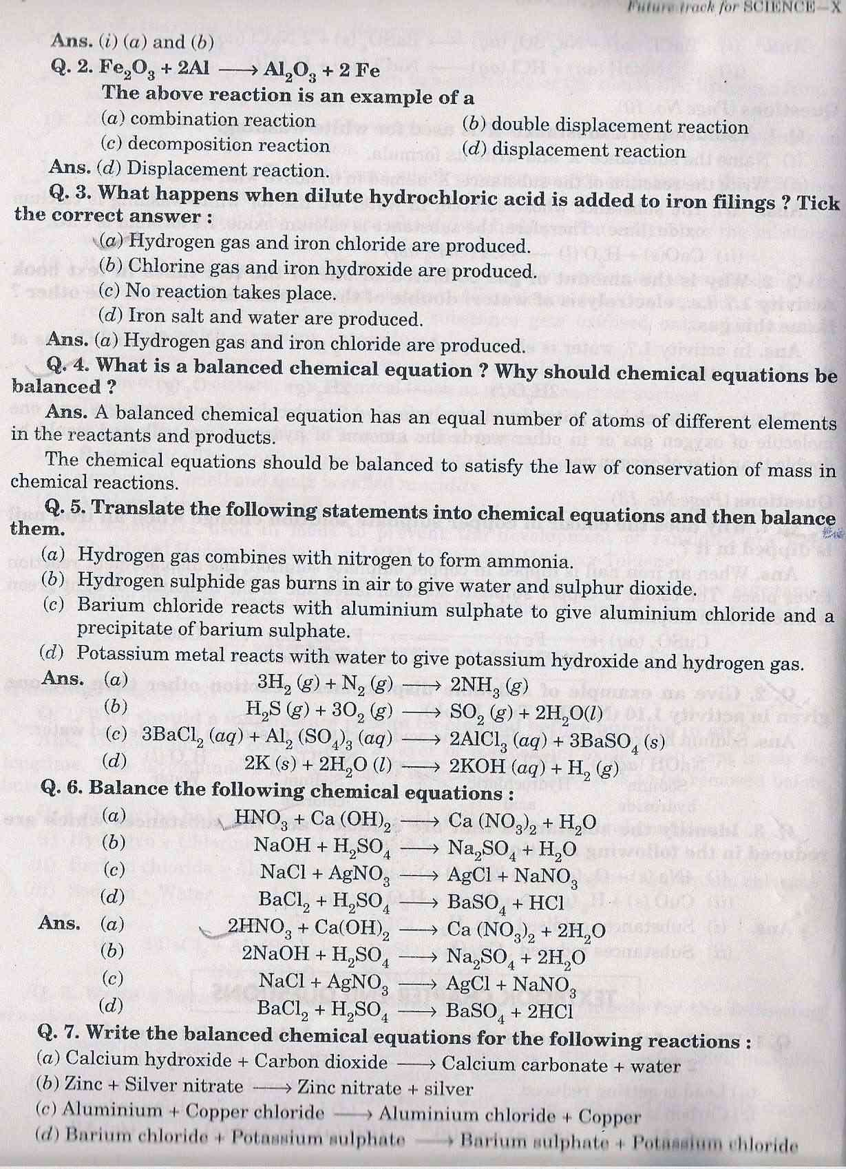 Chemical Reactions & Equations (Intext and Exercise q/a) Ex211