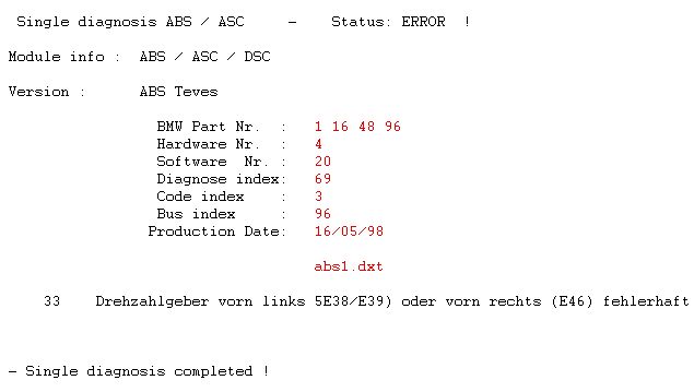 [ BMW E46 320d an 98 ] Alimentation du combiné de tableau de bord Abs1010