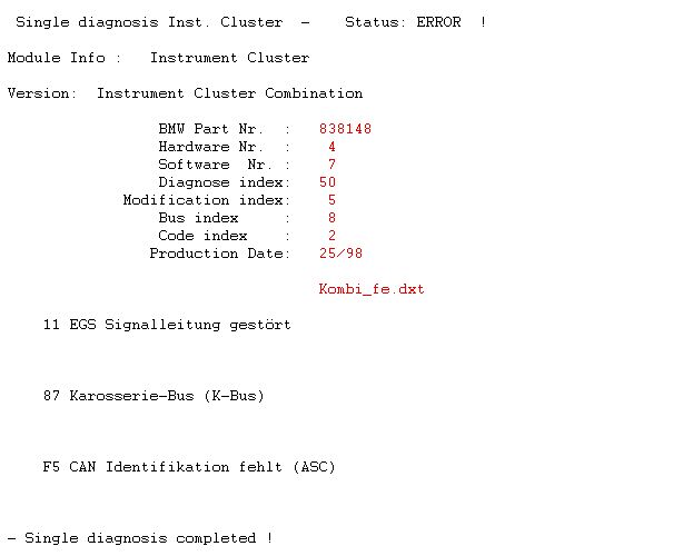 [ BMW E46 320d an 98 ] Alimentation du combiné de tableau de bord Inst_c10