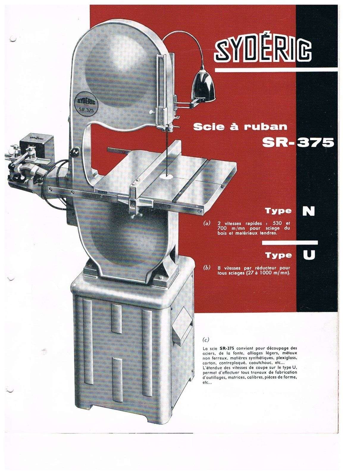 Sydéric SR-375 N et U scie a ruban Syderi10