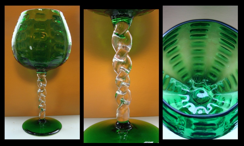 Large Green twisted foot glass vase. 412