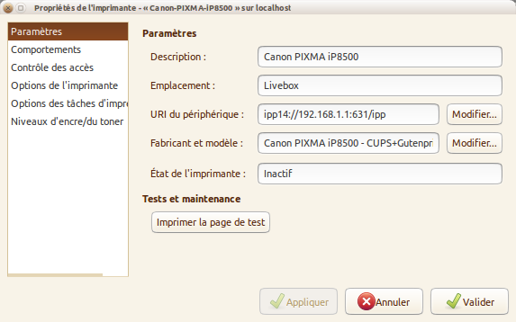 Partage d’une imprimante USB sur Livebox 2 Orange Cups-u10