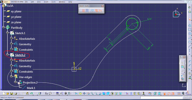 comment utiliser la projection 3D dans l'atelier sketcher? Ex3a-e11