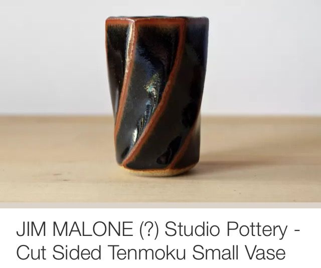 Small cut temoku vase -ebayer attributed to Jim Malone but not his mark 86223e10