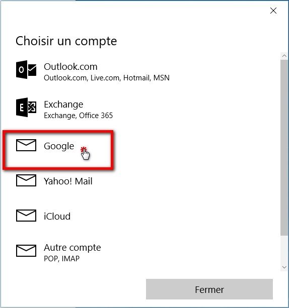 Ajouter  un compte Gmail dans l’application Courrier de Windows 10 0610
