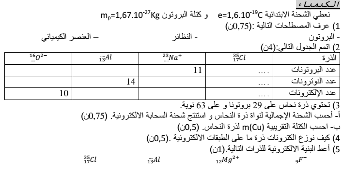 فرض محروس رقم 3 في الفيزياء الجذع المشترك: الدورة الاولى 12310