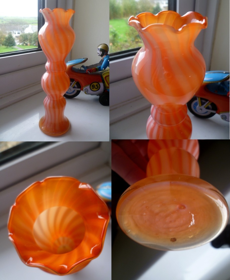 Italian Swirl Orange Vase? Empoli region or perhaps Moretti Anit10