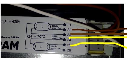 Câblage ballast OSRAM Quicktronic QT-FIT8 2x36 Captur12