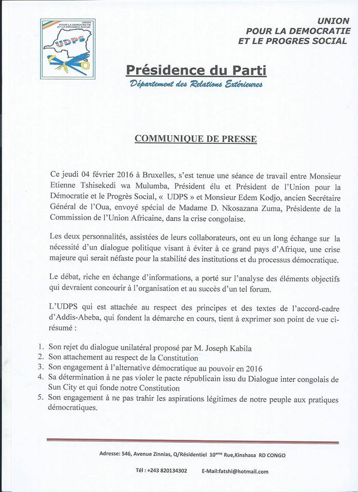 Crise politique congolaise, Edem Kodjo reçu par Étienne Tshisekedi 12670110